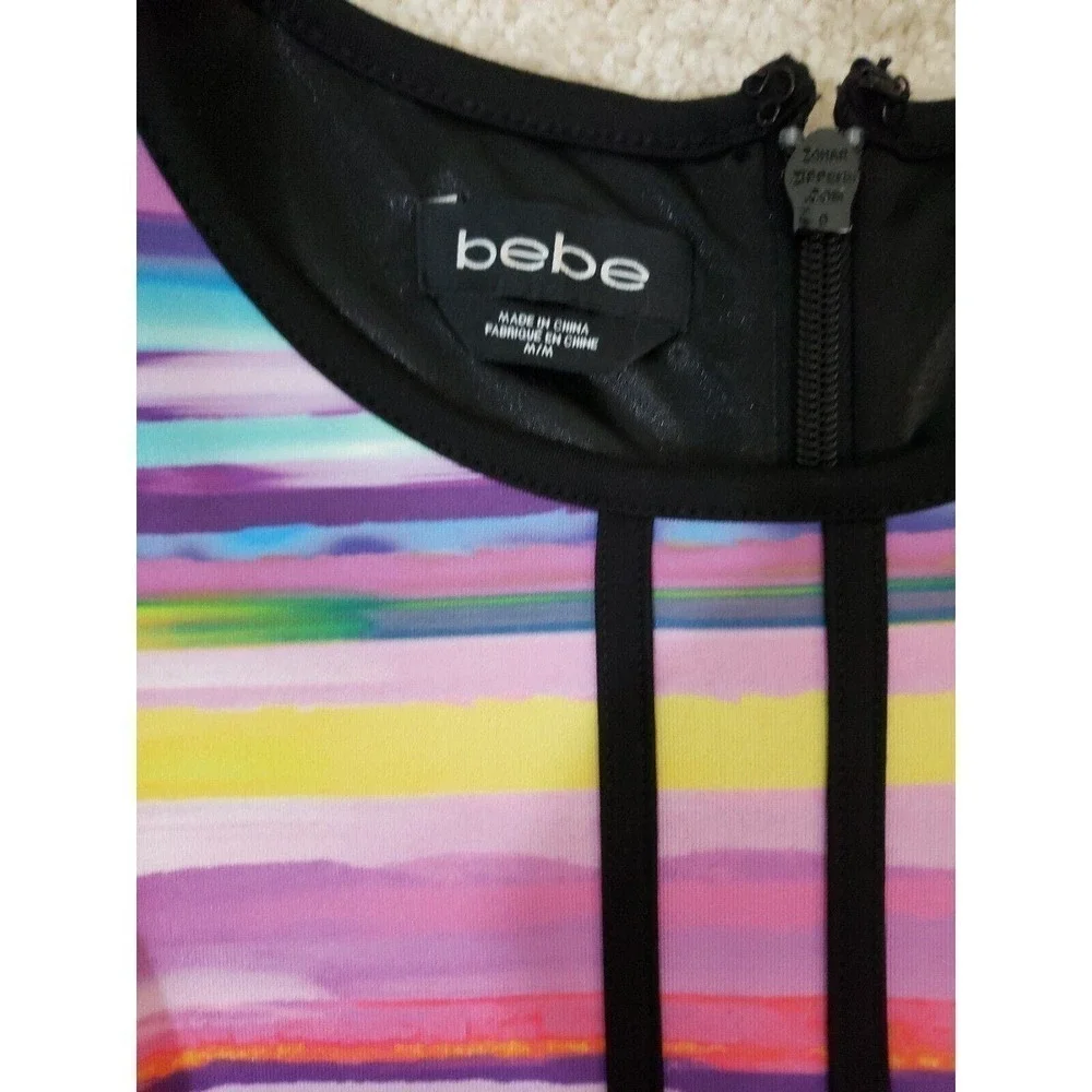 Bebe ~Woman Size M~ Multicolor Sheath Sleeveless Stretch Dress Fully Lined.